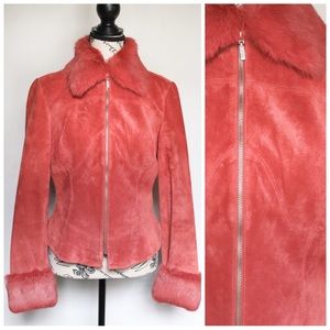 Georgiou Studio Blush Pink Leather Jacket w/removable fur collar & cuffs size 10